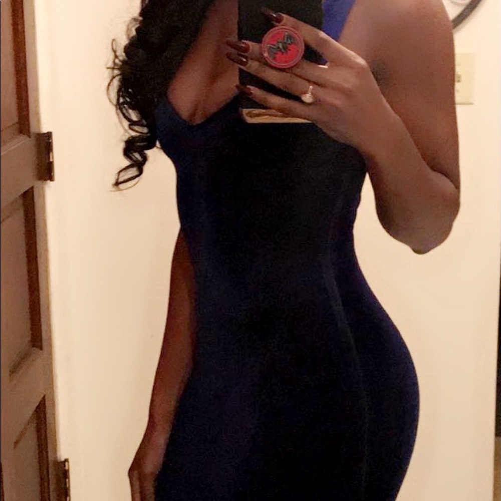 Blue suede evening dress